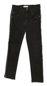 Črne jeans hlače s srebrnim trakom na hlačnicah in našito zvezdo 6-7 L
