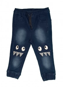 Modre jeans hlače z vrvico in našitki na kolenih 12-18 M