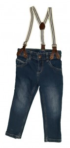 Modre jeans hlače z naramnicami in regulacijo 18-24 M
