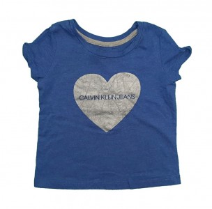 Modra majica z napisom in srebrnim srcem 3-4 L