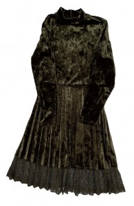 Olivna elegantna obleka z dodano čipko in pasom 7-8 L