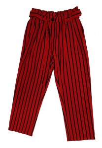 Elegantne rdeče hlače s črnimi črtami in elastičnim pasom 7-8 L