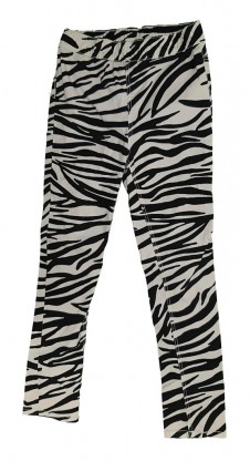 Črne elastične hlače zebrastega videza 6-7 L
