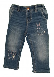 Modre podložene jeans hlače z vezenino in regulacijo 9-12 M