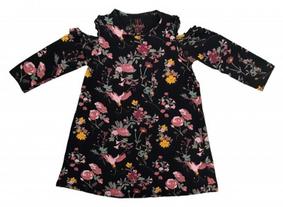 Črna tunika oz.obleka z rožami in odprtimi rameni 9-10 L
