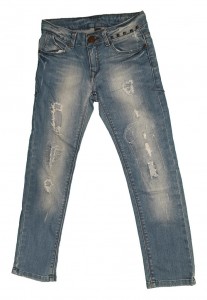 Modre jeans hlače raztrganega videza z regulacijo 5-6 L