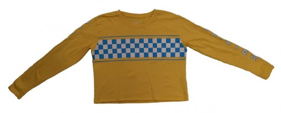 Rumena krajša majica z napisom in kvadrati M