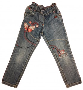 Modre dolge jeans hlače z vezenino 2-3 L
